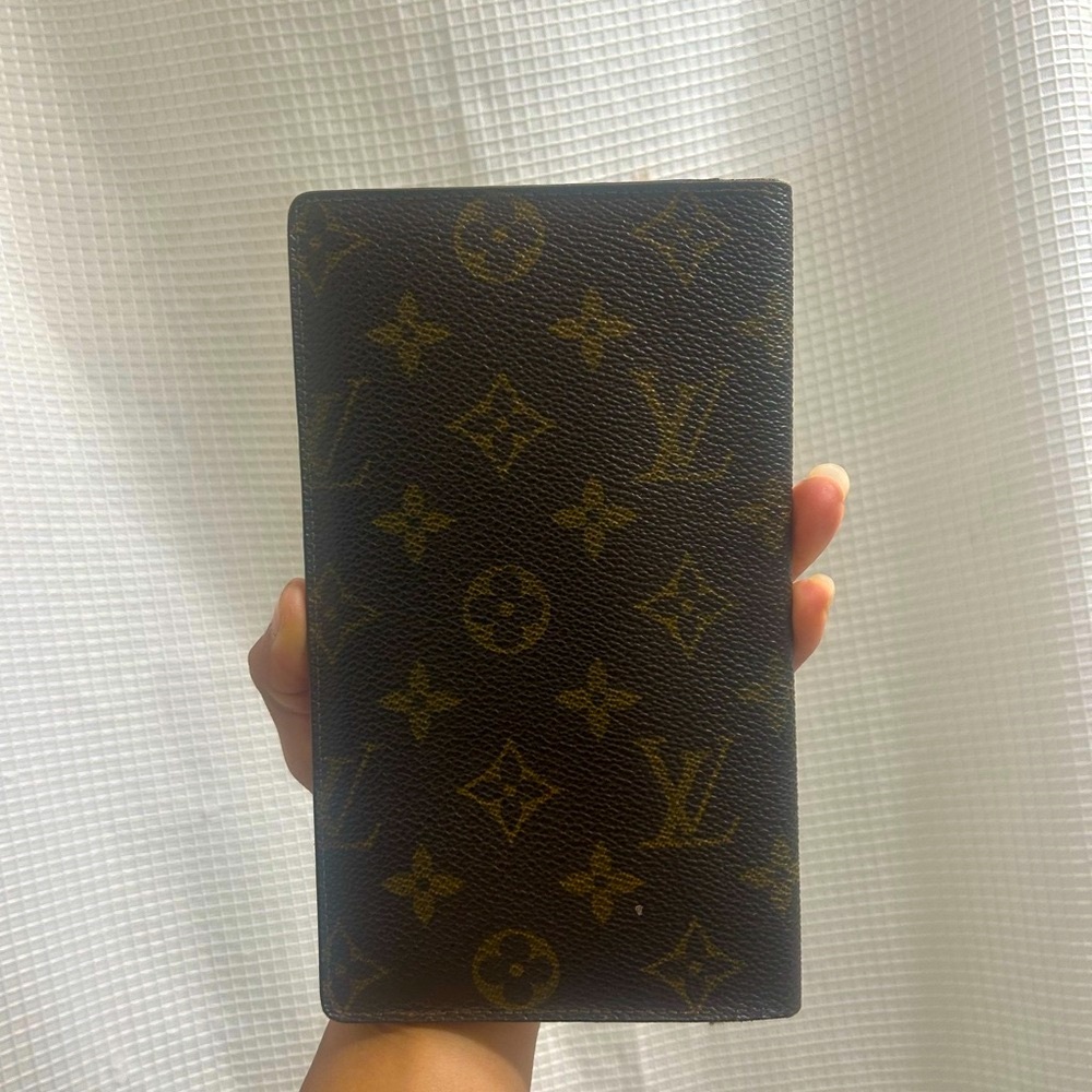 Authentic Louis Vuitton Brown and Gold Monogram long wallet with COA